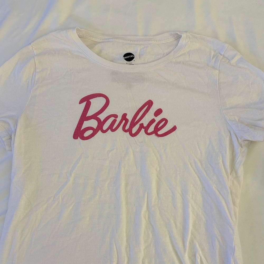 Barbie Size Mediun T Shirt White with Pink Logo
